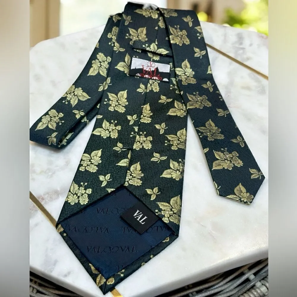 🔥 Valentino 100% Silk Floral Gold Accents Tie